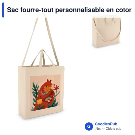 Sac fourre-tout personnalisable en coton écru 220 g/m² avec logo - 40 x 44 cm