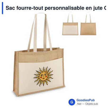 Sac fourre-tout personnalisable en jute OEKO-TEX® avec logo - 45 x 35 cm