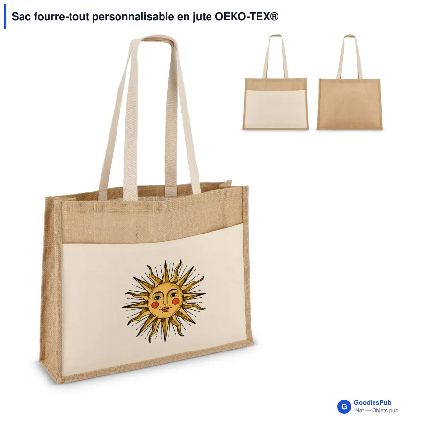 Sac fourre-tout personnalisable en jute OEKO-TEX® avec logo - 45 x 35 cm - Image 1