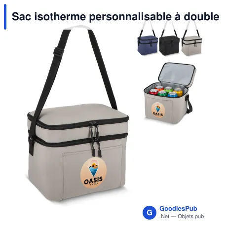 Sac isotherme personnalisable à double compartiment 12 L avec logo - Gris ou noir