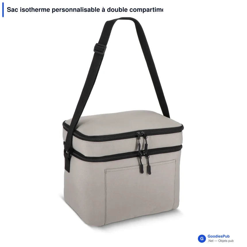 Sac isotherme personnalisable à double compartiment 12 L avec logo - Gris ou noir - Image 2
