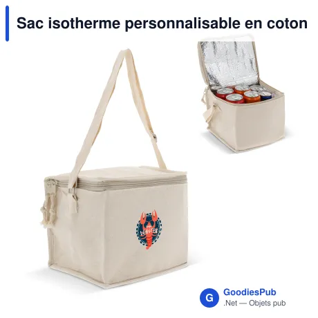 Sac isotherme personnalisable en coton carré avec logo - 22 x 18 x 18 cm