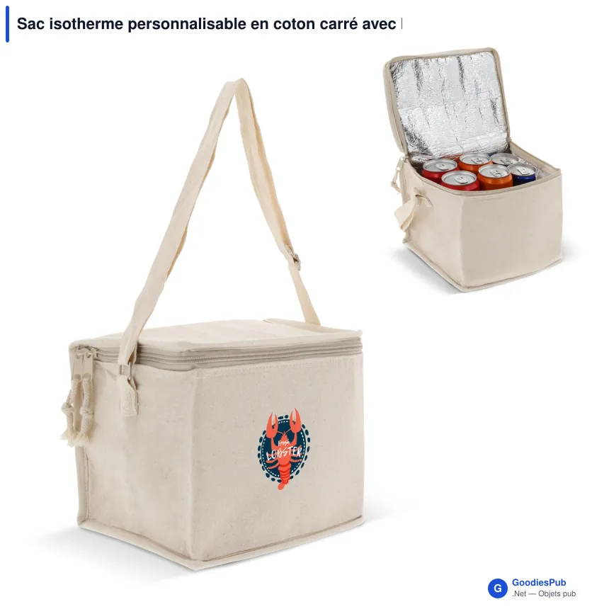 Sac isotherme personnalisable en coton carré avec logo - 22 x 18 x 18 cm - Image 1