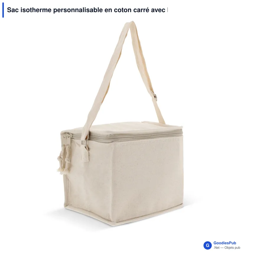 Sac isotherme personnalisable en coton carré avec logo - 22 x 18 x 18 cm - Image 2