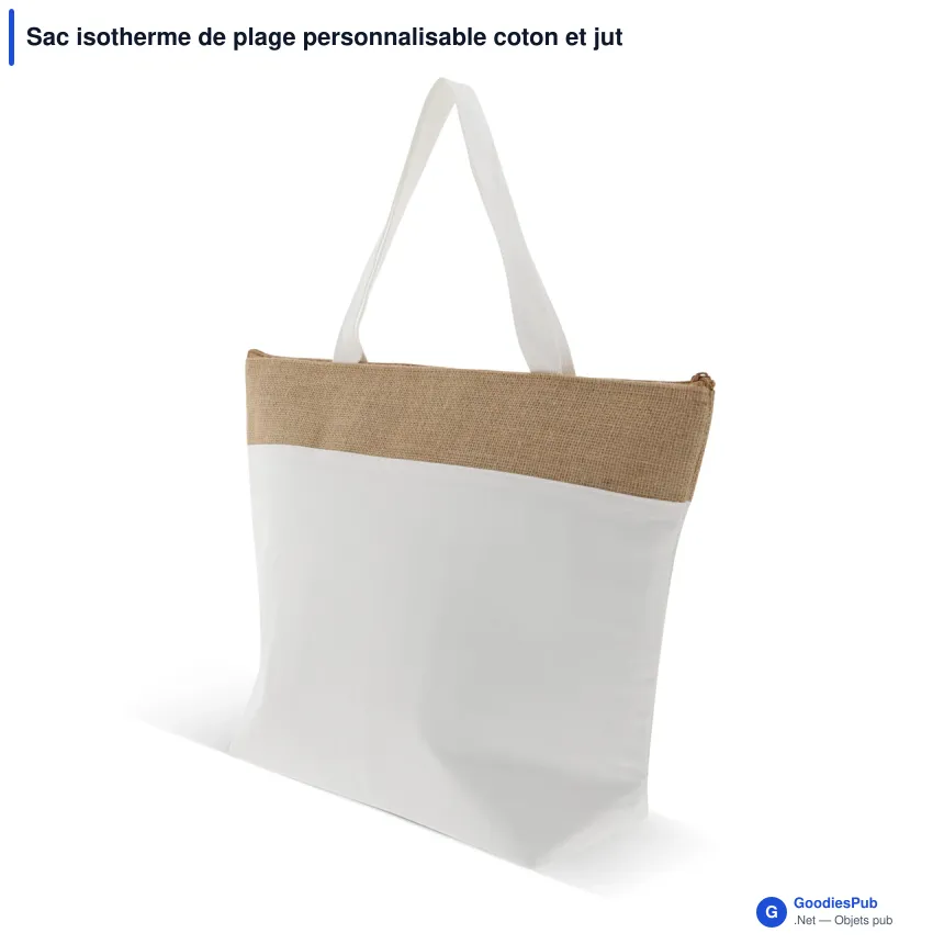 Sac isotherme de plage personnalisable coton et jute avec logo - 43 x 33 cm - Image 2