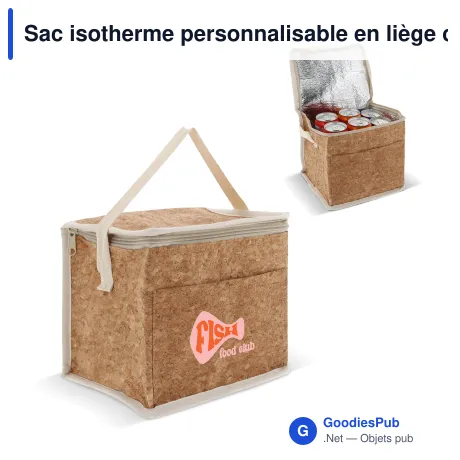 Sac isotherme personnalisable en liège carré avec logo - 22 x 18 x 18 cm