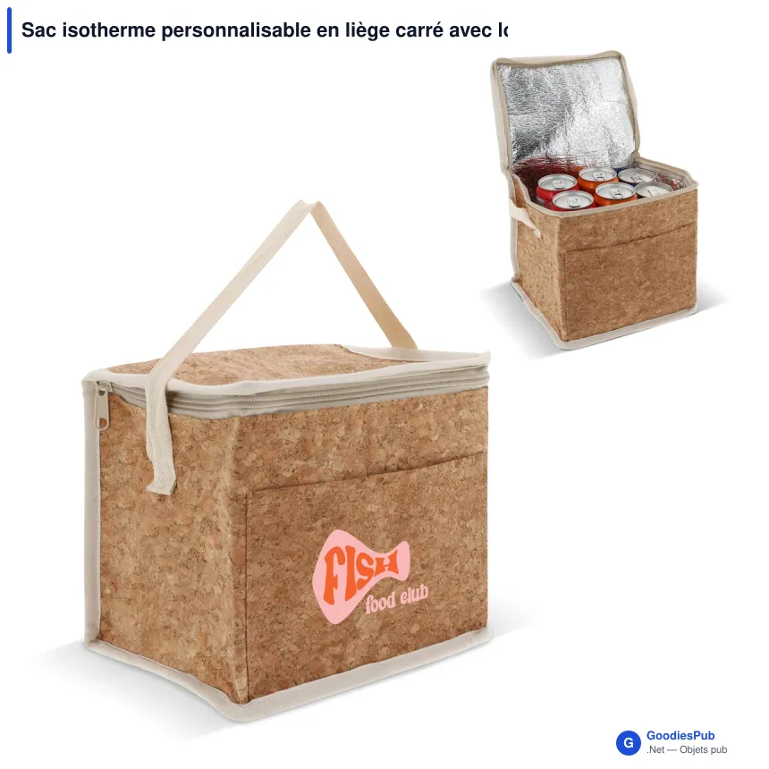 Sac isotherme personnalisable en liège carré avec logo - 22 x 18 x 18 cm - Image 1