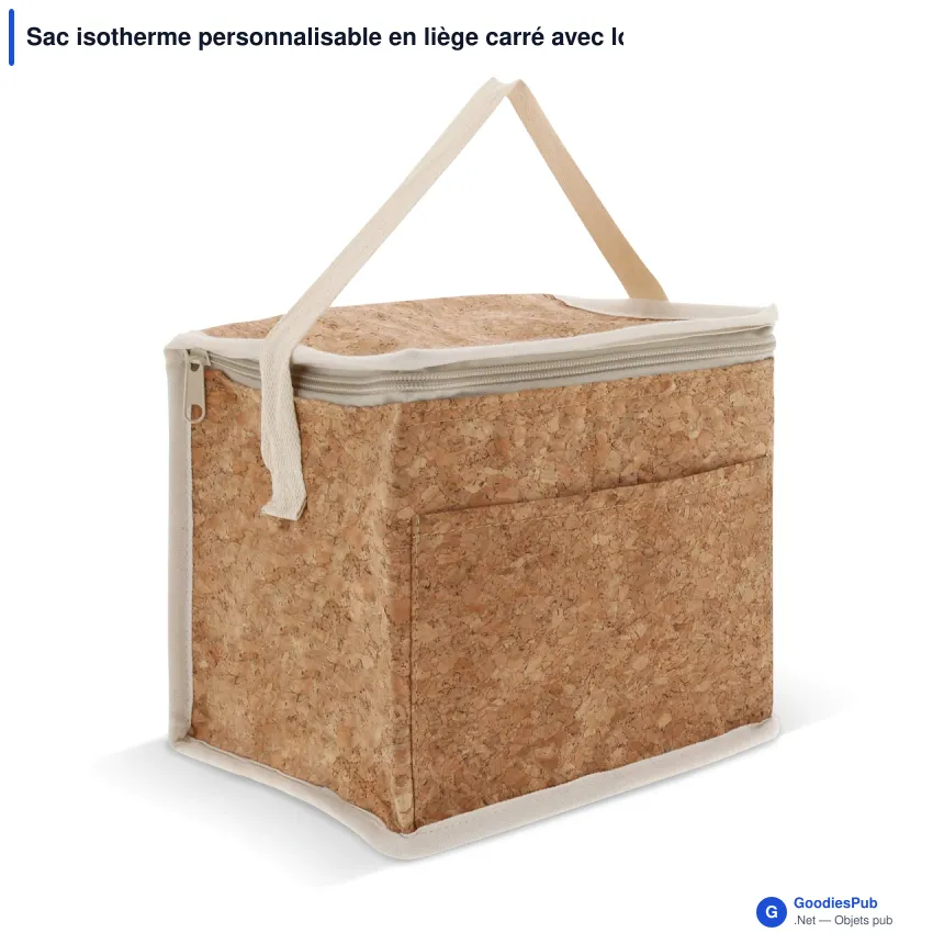 Sac isotherme personnalisable en liège carré avec logo - 22 x 18 x 18 cm - Image 2