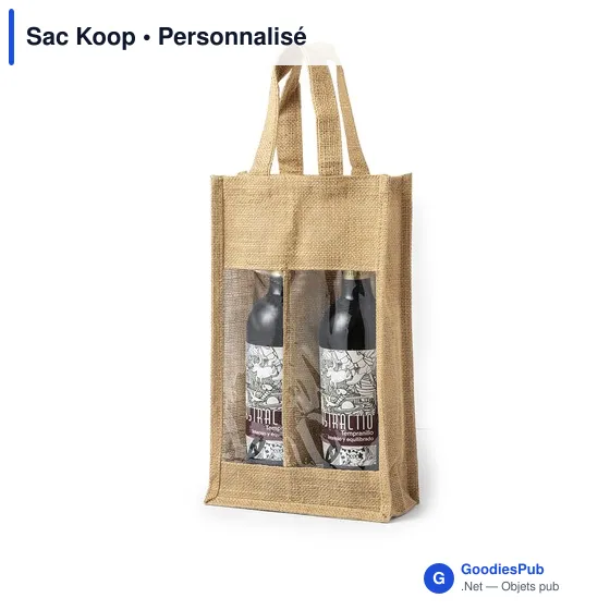Sac en toile de jute personnalisable pour bouteilles - Sac Koopavec logo - Image 1