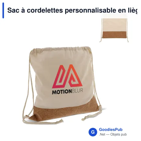 Sac à cordelettes personnalisable en liège et coton avec logo - 38 x 41 cm