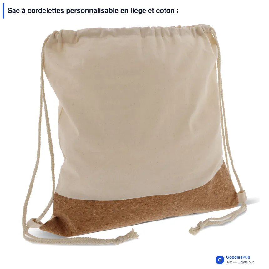 Sac à cordelettes personnalisable en liège et coton avec logo - 38 x 41 cm - Image 2