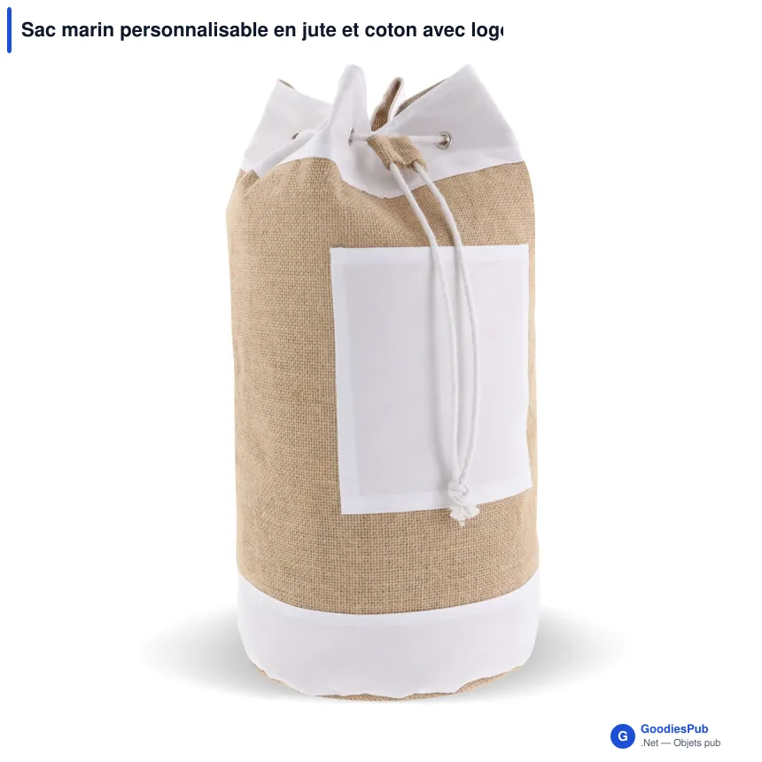 Sac marin personnalisable en jute et coton avec logo - Écru naturel - Image 2