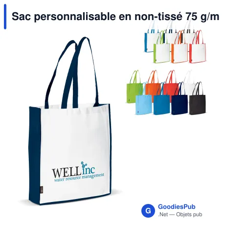 Sac personnalisable en non-tissé 75 g/m² à soufflet 38 x 9 x 42 cm avec logo - Bicolore