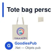 Tote bag personnalisable anses longues coton OEKO-TEX® 220 g/m² avec logo - Nature - Miniature 1