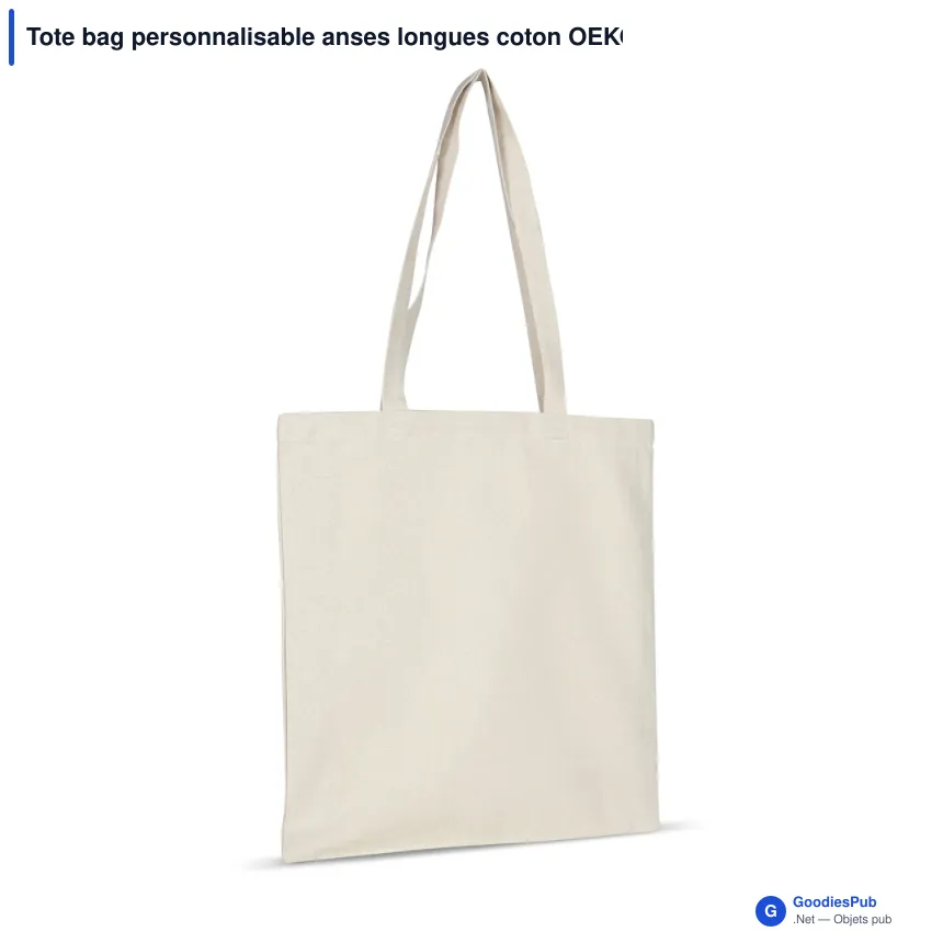 Tote bag personnalisable anses longues coton OEKO-TEX® 220 g/m² avec logo - Nature - Image 2