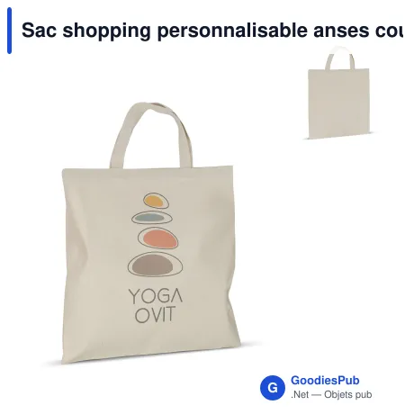 Sac shopping personnalisable anses courtes coton OEKO-TEX® 220 g/m² avec logo - Nature