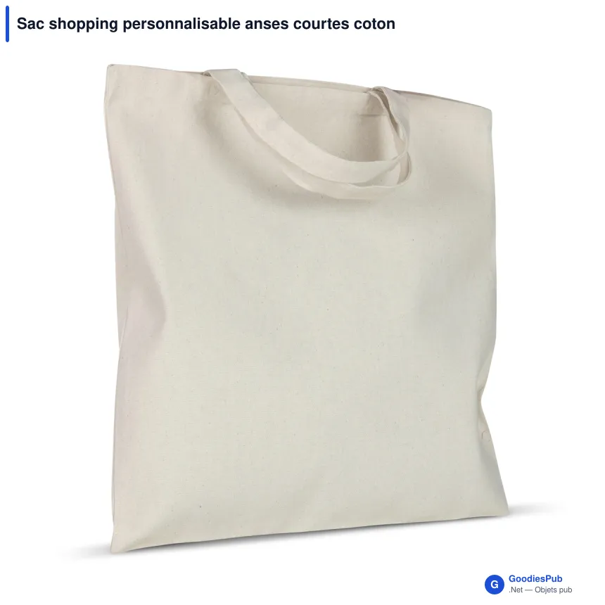 Sac shopping personnalisable anses courtes coton OEKO-TEX® 220 g/m² avec logo - Nature - Image 2