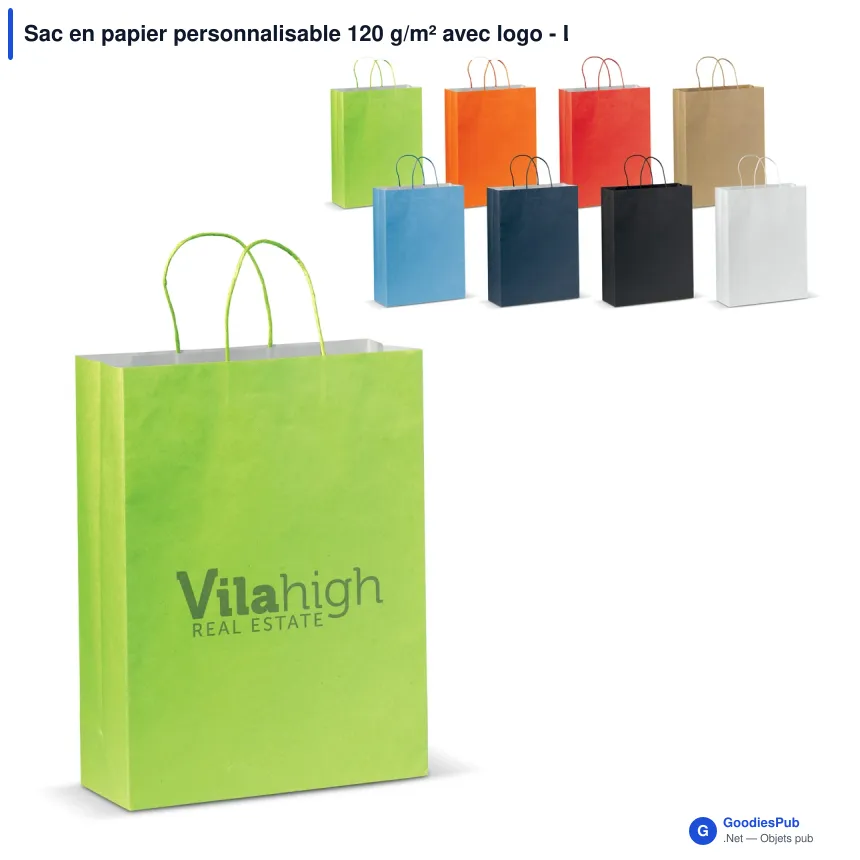 Sac en papier personnalisable 120 g/m² avec logo - Look Eco grand format - Image 1