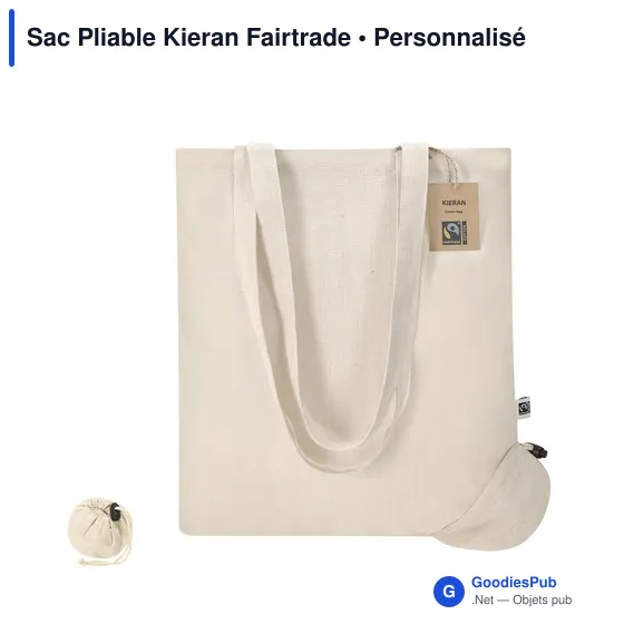 Sac pliable personnalisé en coton Kieran avec logo - Fairtrade - Image 1