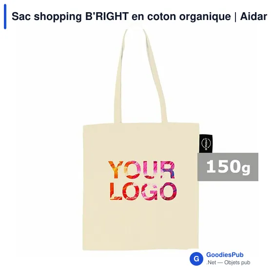 Sac shopping personnalisable en coton organique avec logo | Aidan - Image 1