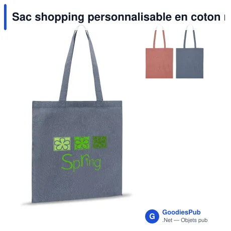 Sac shopping personnalisable en coton recyclé 38x42 cm avec logo - Rouge ou bleu