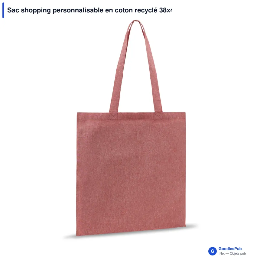 Sac shopping personnalisable en coton recyclé 38x42 cm avec logo - Rouge ou bleu - Image 2