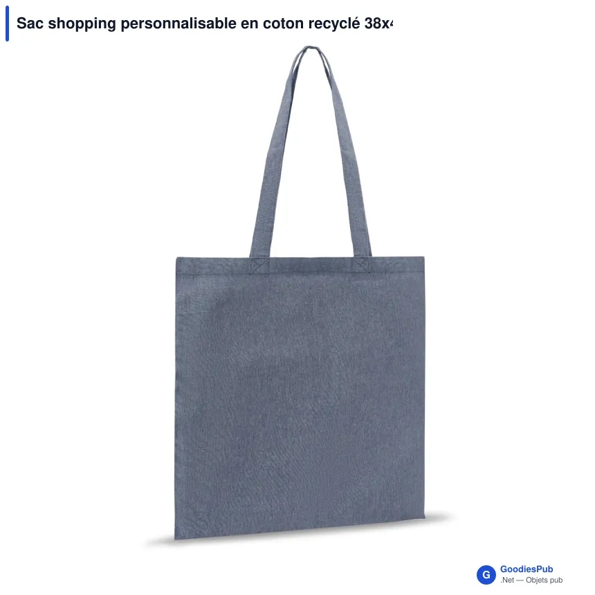 Sac shopping personnalisable en coton recyclé 38x42 cm avec logo - Rouge ou bleu - Image 3