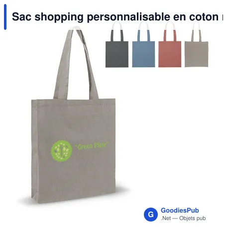 Sac shopping personnalisable en coton recyclé 38x10x42 cm avec logo - Soufflet