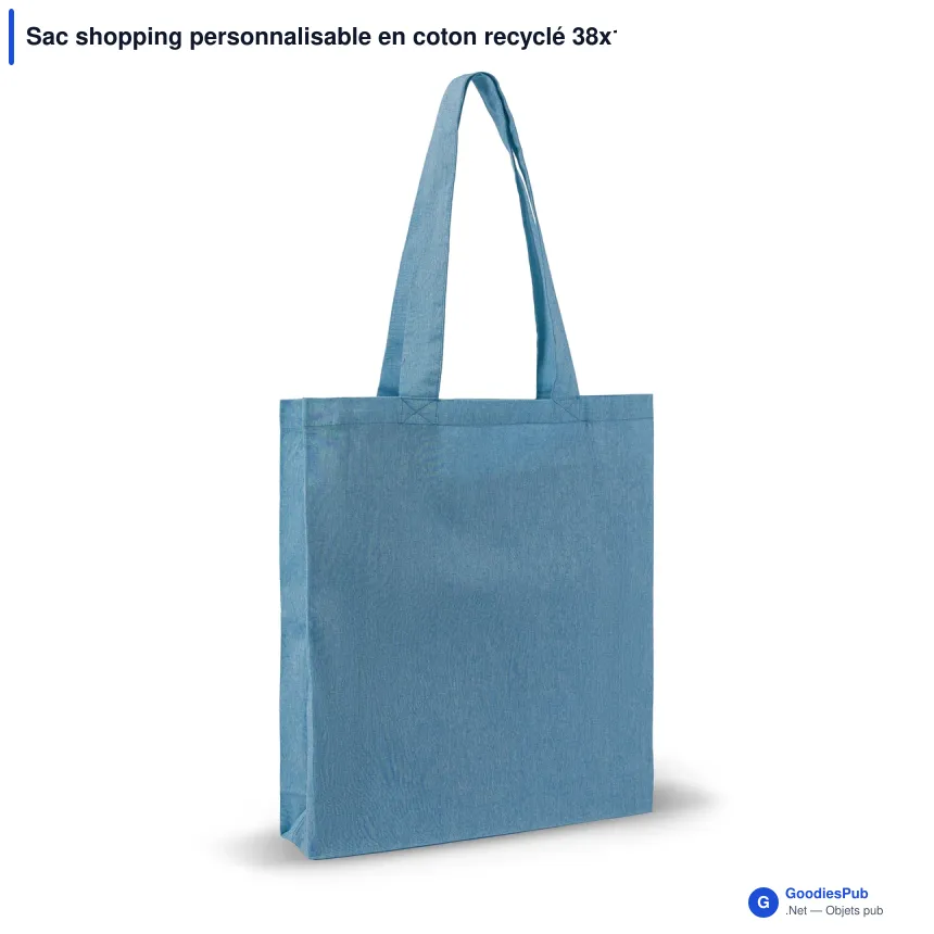 Sac shopping personnalisable en coton recyclé 38x10x42 cm avec logo - Soufflet - Image 3