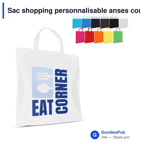 Sac shopping personnalisable anses courtes coton OEKO-TEX® 38x42 cm avec logo - Couleurs
