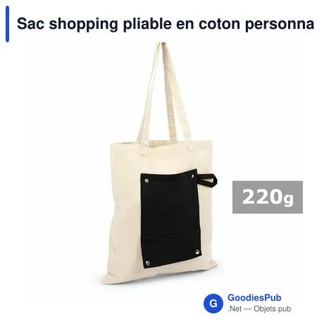 Sac shopping pliable en coton personnalisable avec logo - Arlo