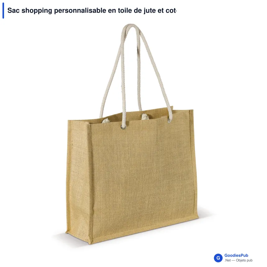 Sac shopping personnalisable en toile de jute et coton avec logo - Jute - Image 2