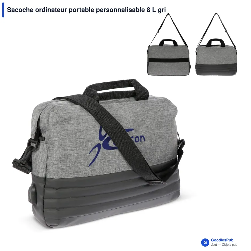 Sacoche ordinateur portable personnalisable 8 L grise avec logo - Addison - Image 1