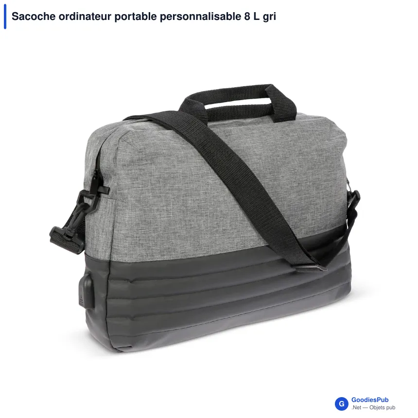 Sacoche ordinateur portable personnalisable 8 L grise avec logo - Addison - Image 2