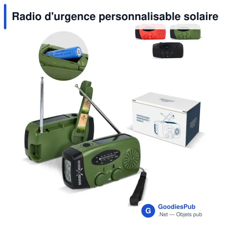 Radio d'urgence personnalisable solaire à manivelle avec logo - SafeSound