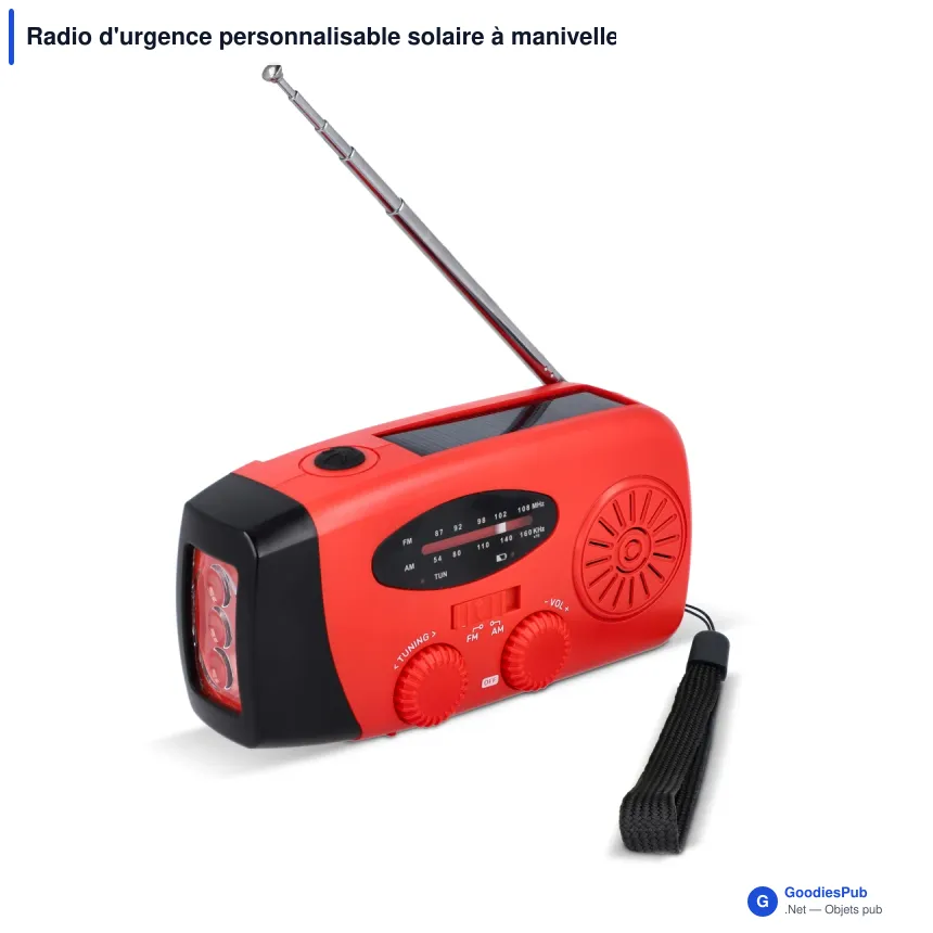Radio d'urgence personnalisable solaire à manivelle avec logo - SafeSound - Image 2