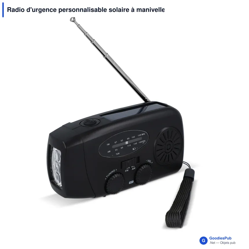 Radio d'urgence personnalisable solaire à manivelle avec logo - SafeSound - Image 3