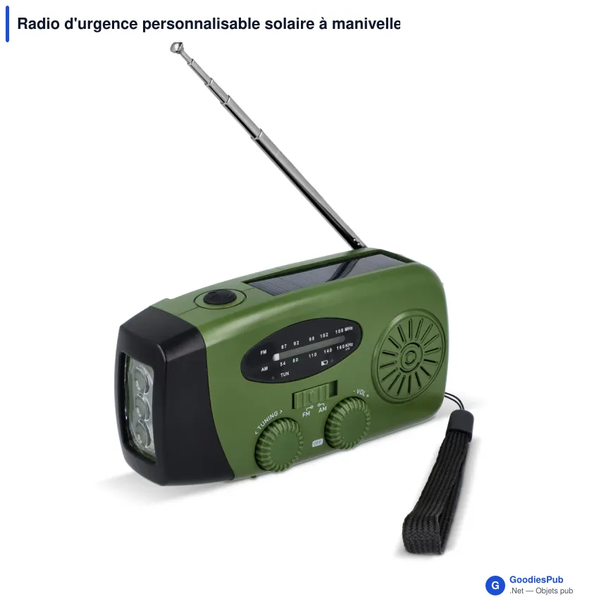 Radio d'urgence personnalisable solaire à manivelle avec logo - SafeSound - Image 4