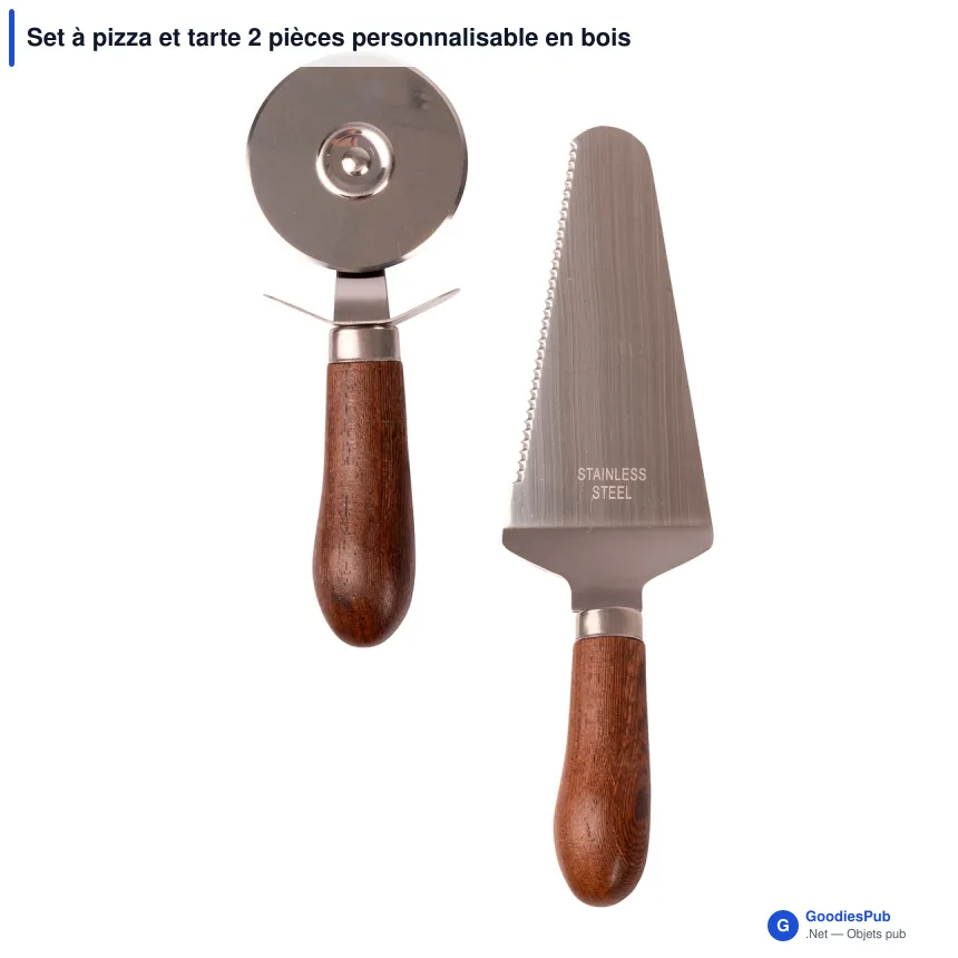 Set à pizza et tarte 2 pièces personnalisable en bois de wengé avec logo - Sagaform Astrid - Image 2