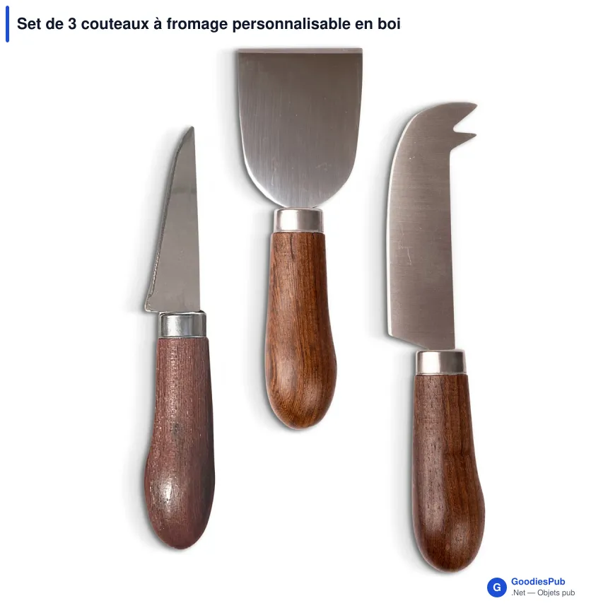 Set de 3 couteaux à fromage personnalisable en bois de wengé avec logo - Sagaform Astrid - Image 2