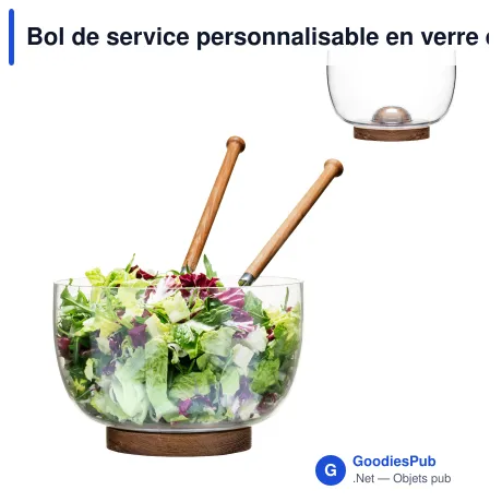 Bol de service personnalisable en verre et bois avec logo - Sagaform Nature