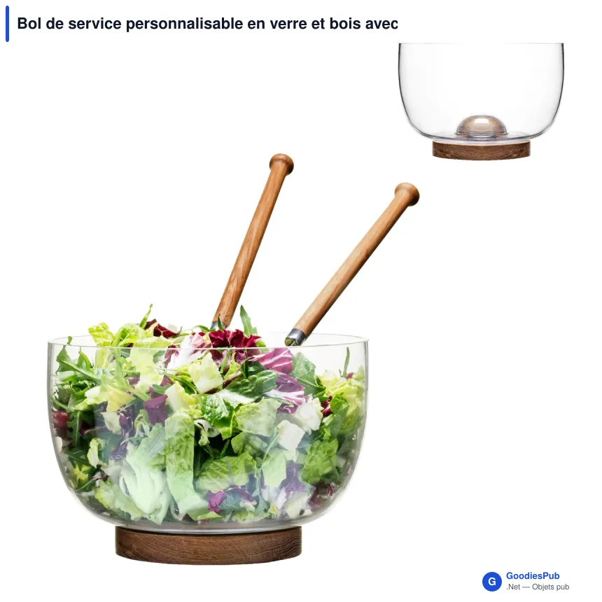 Bol de service personnalisable en verre et bois avec logo - Sagaform Nature - Image 1