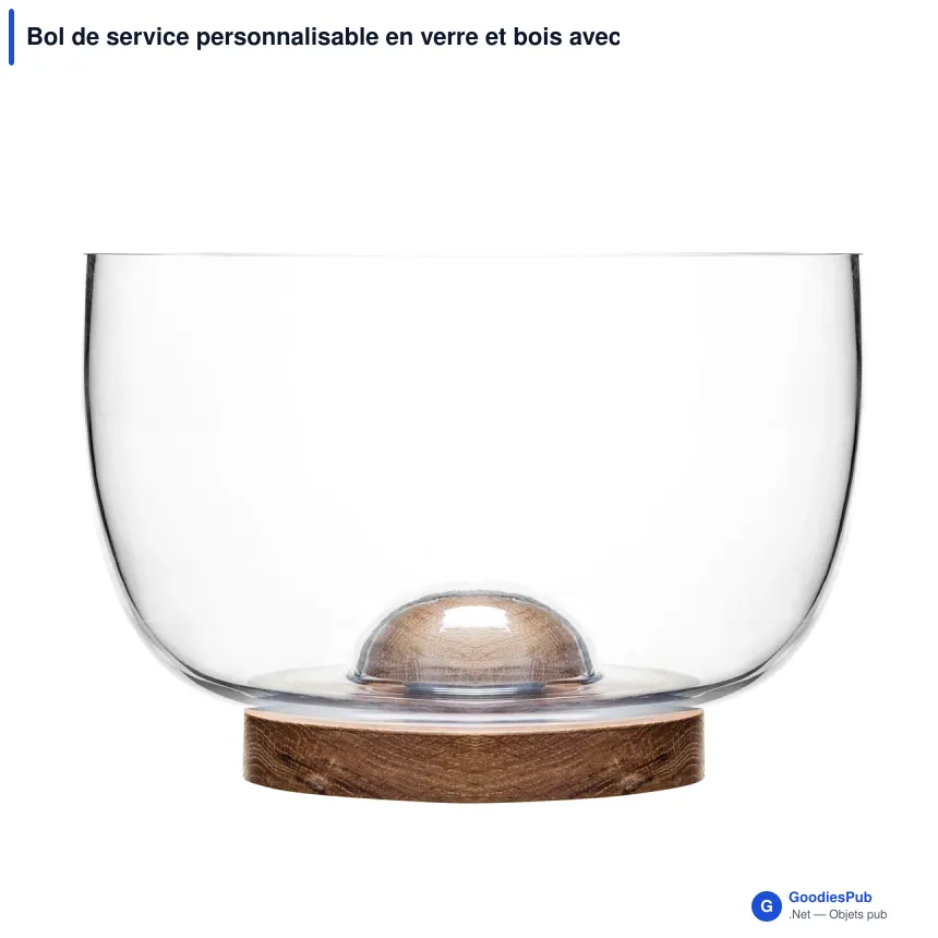 Bol de service personnalisable en verre et bois avec logo - Sagaform Nature - Image 2