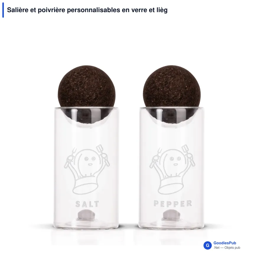 Salière et poivrière personnalisables en verre et liège avec logo - Sagaform Nature - Image 1