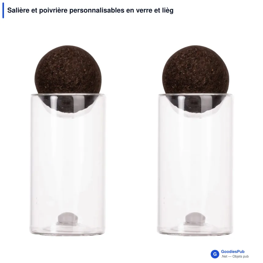 Salière et poivrière personnalisables en verre et liège avec logo - Sagaform Nature - Image 2