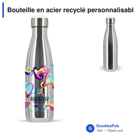 Bouteille en acier recyclé personnalisable 500 ml avec logo - Sagaform Nils Chrome