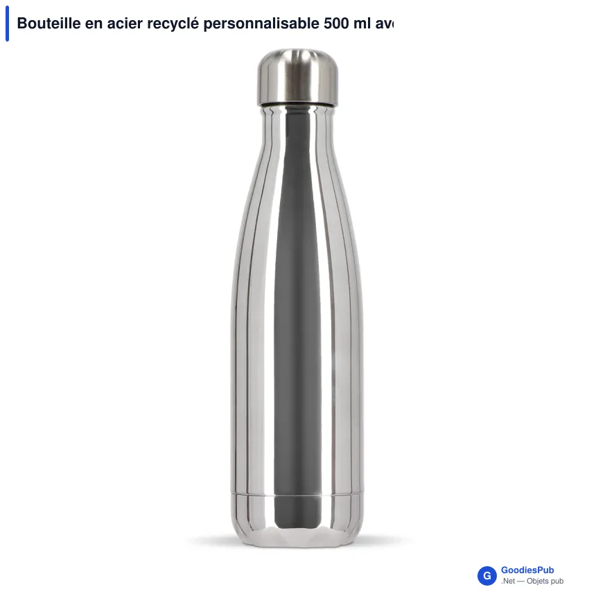 Bouteille en acier recyclé personnalisable 500 ml avec logo - Sagaform Nils Chrome - Image 2
