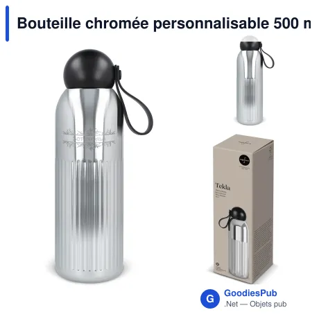 Bouteille chromée personnalisable 500 ml en acier recyclé avec logo - Sagaform Tekla
