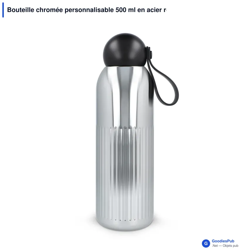 Bouteille chromée personnalisable 500 ml en acier recyclé avec logo - Sagaform Tekla - Image 2