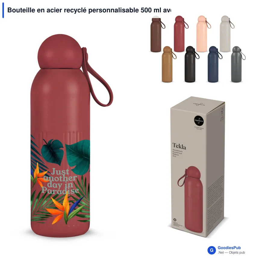 Bouteille en acier recyclé personnalisable 500 ml avec logo - Sagaform Tekla - Image 1